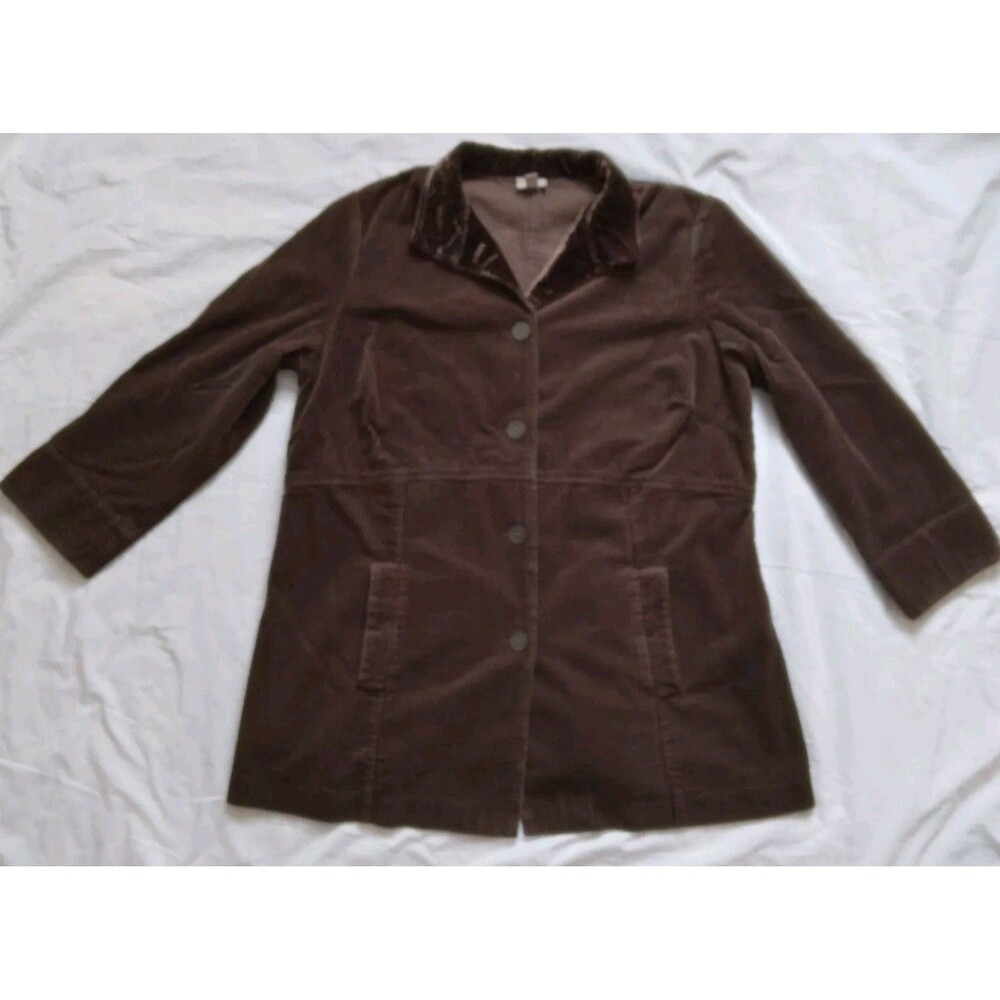 J Jill Wide Wale Corduroy Jacket Velvet Trim Button Brown Womens Size 2X